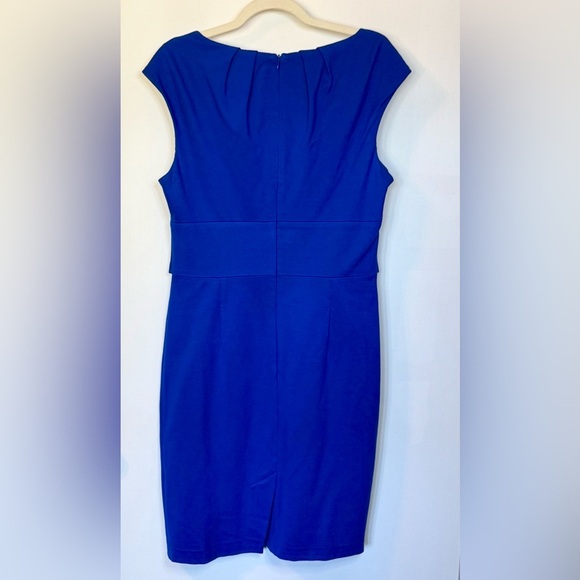 Trina Turk Royal Blue Pleated Belted Midi Dress With Gold Buckle - Picture 2 of 6